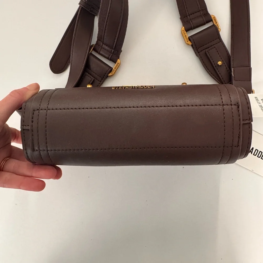 Steve Madden Rich Chocolate Brown Leather Crossbody with Gold Hardware